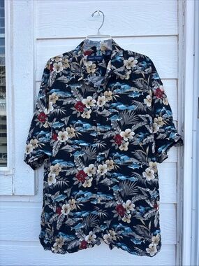 Grant Thomas Hawaiian Shirt XXL 100% rayon Floral, Fish, Beach Vacation